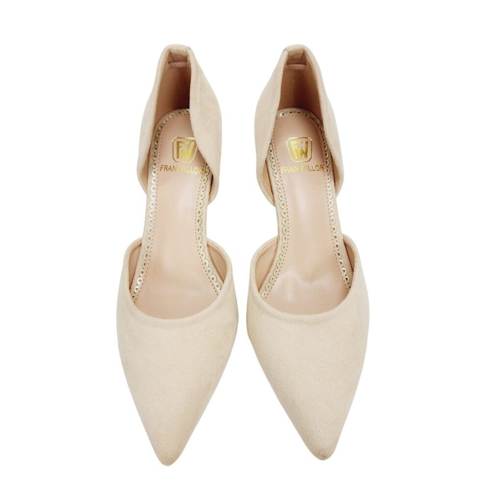 Fran Willor Beige Suede Heels Size 7 Pointed Toe DOrsay Style Womens Shoes - Picture 5 of 16